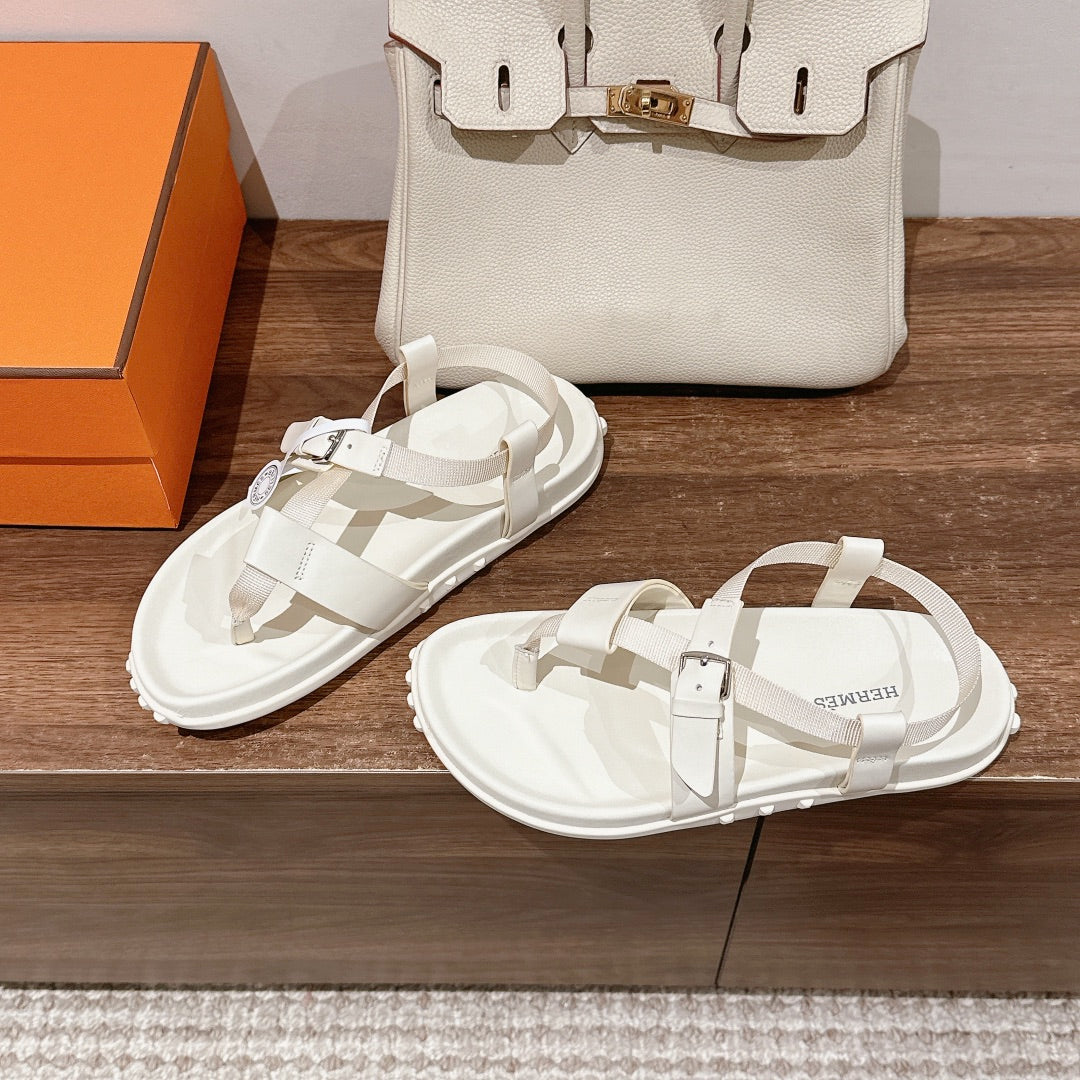 HM Inboard Sandals White Canvas Leather 849582