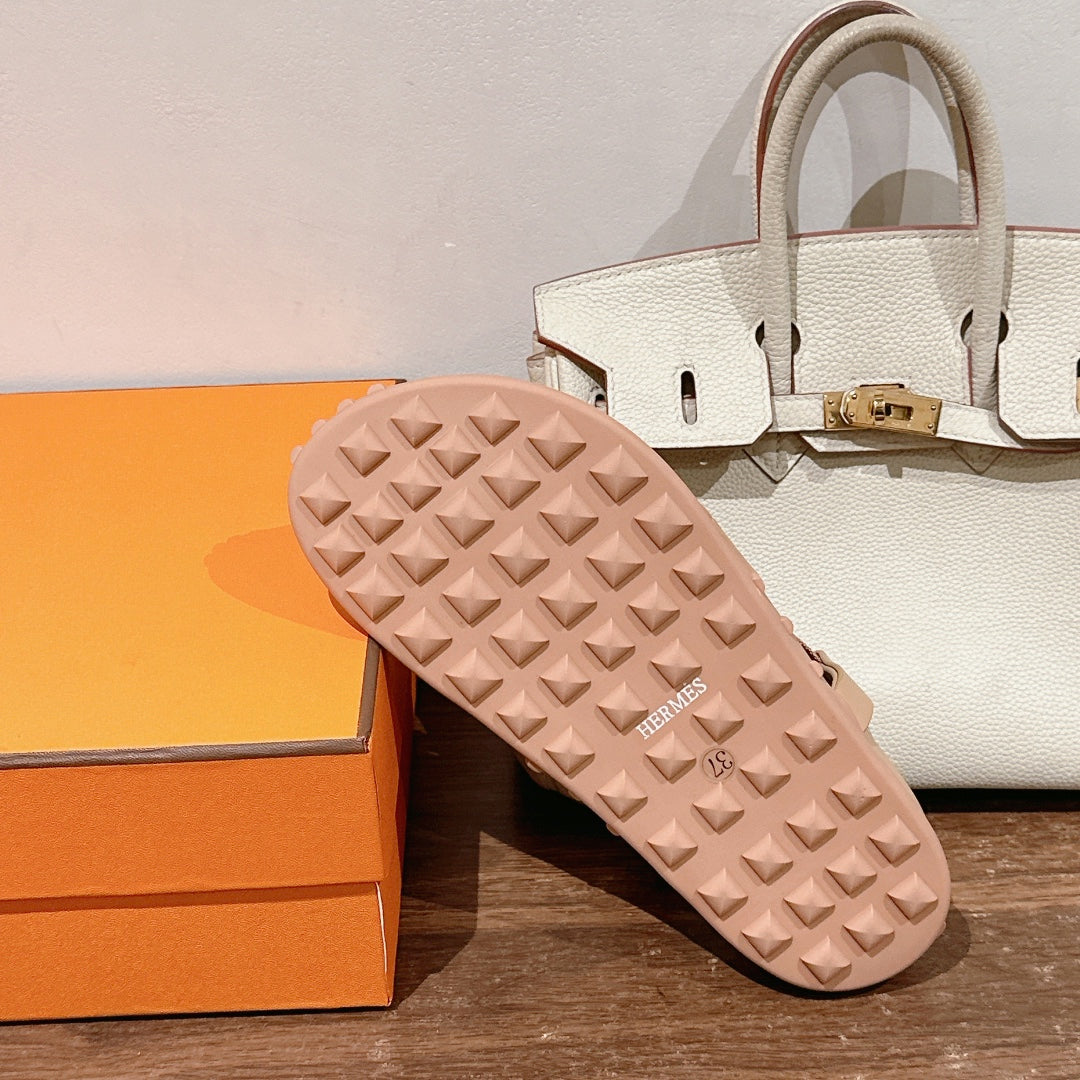 HM Inboard Sandals Beige Canvas Leather 849584