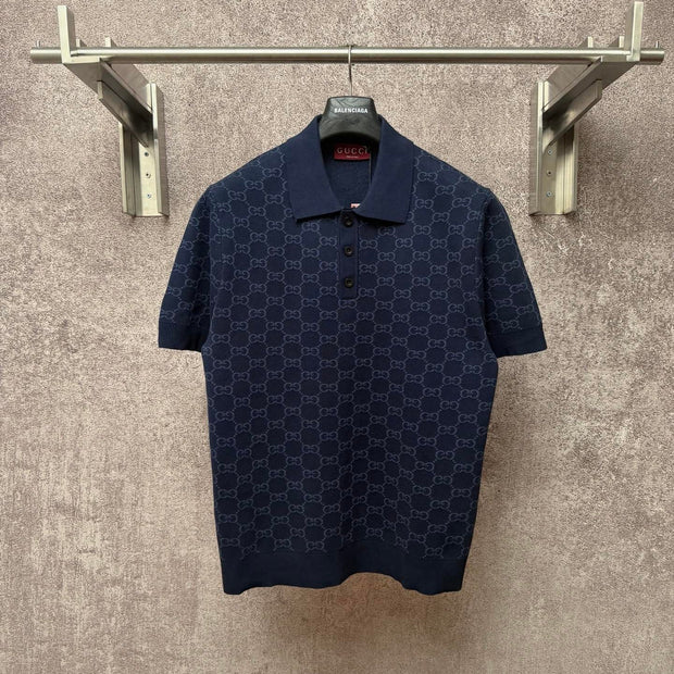 GC 2026 Men's Short-sleeved Polo Shirt Dark Blue Jacquard Fabric 643433