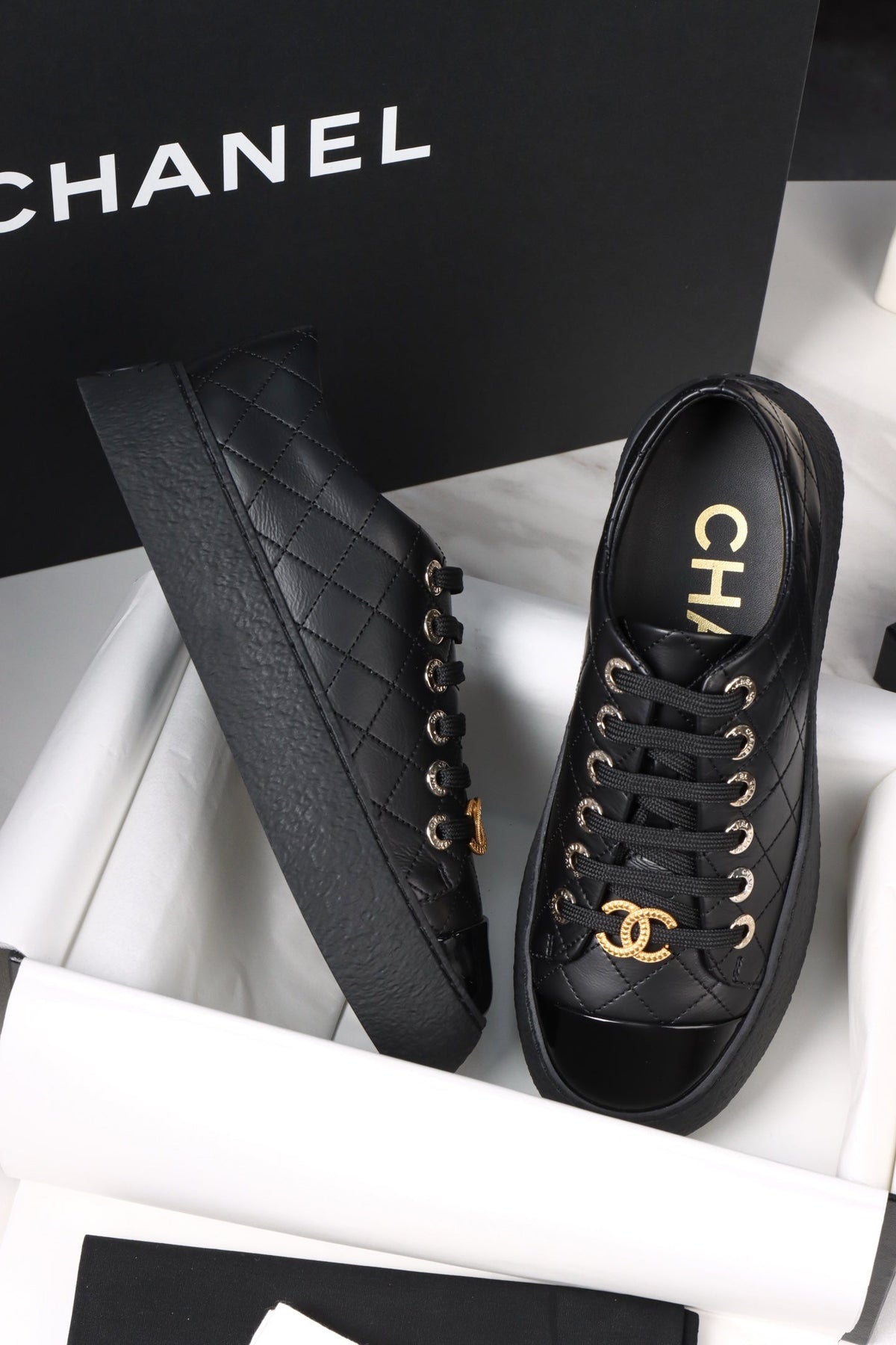 CC Trainer Sneaker Quilted Black Patent Calfskin 964813