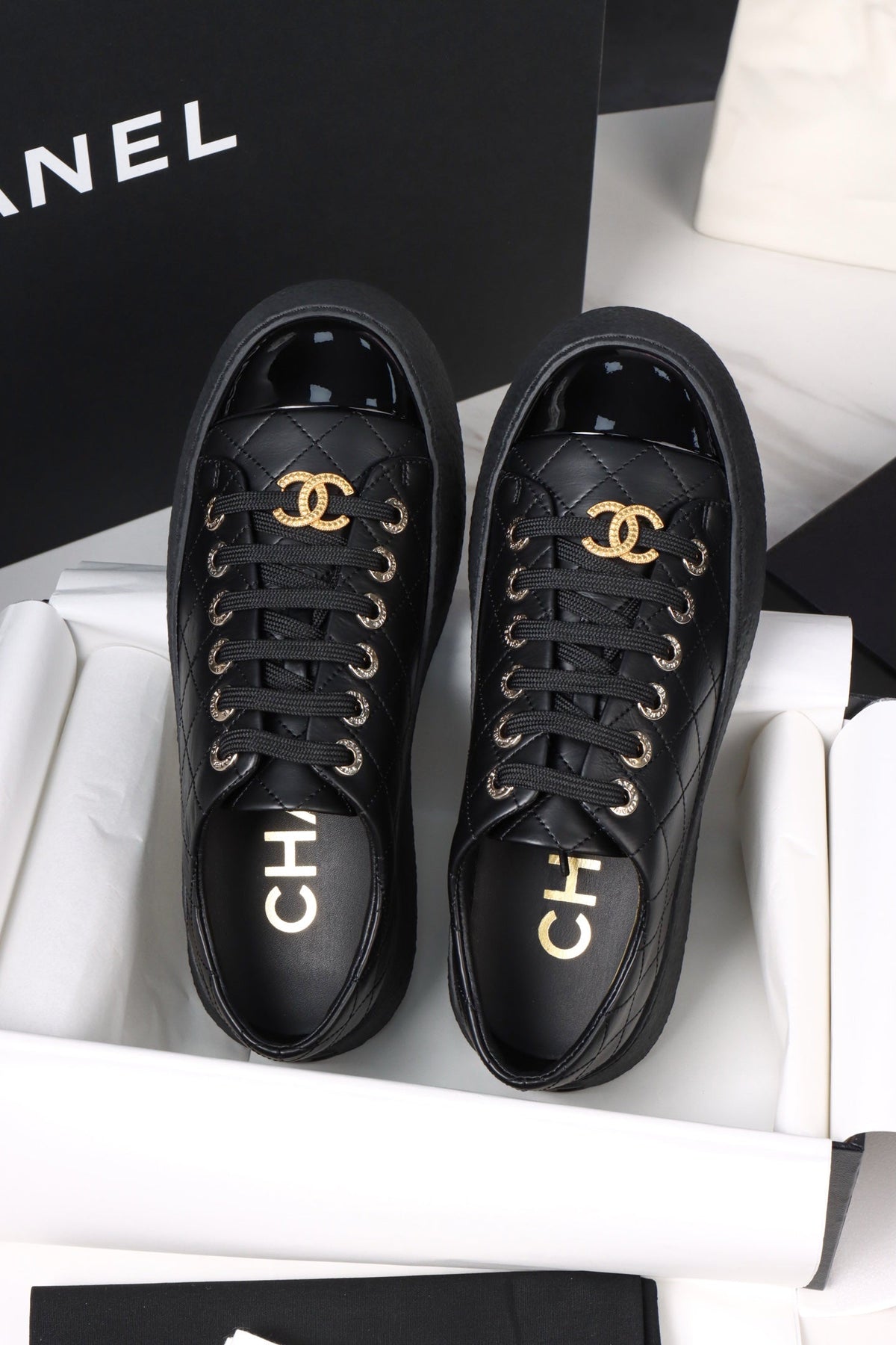 CC Trainer Sneaker Quilted Black Patent Calfskin 964813