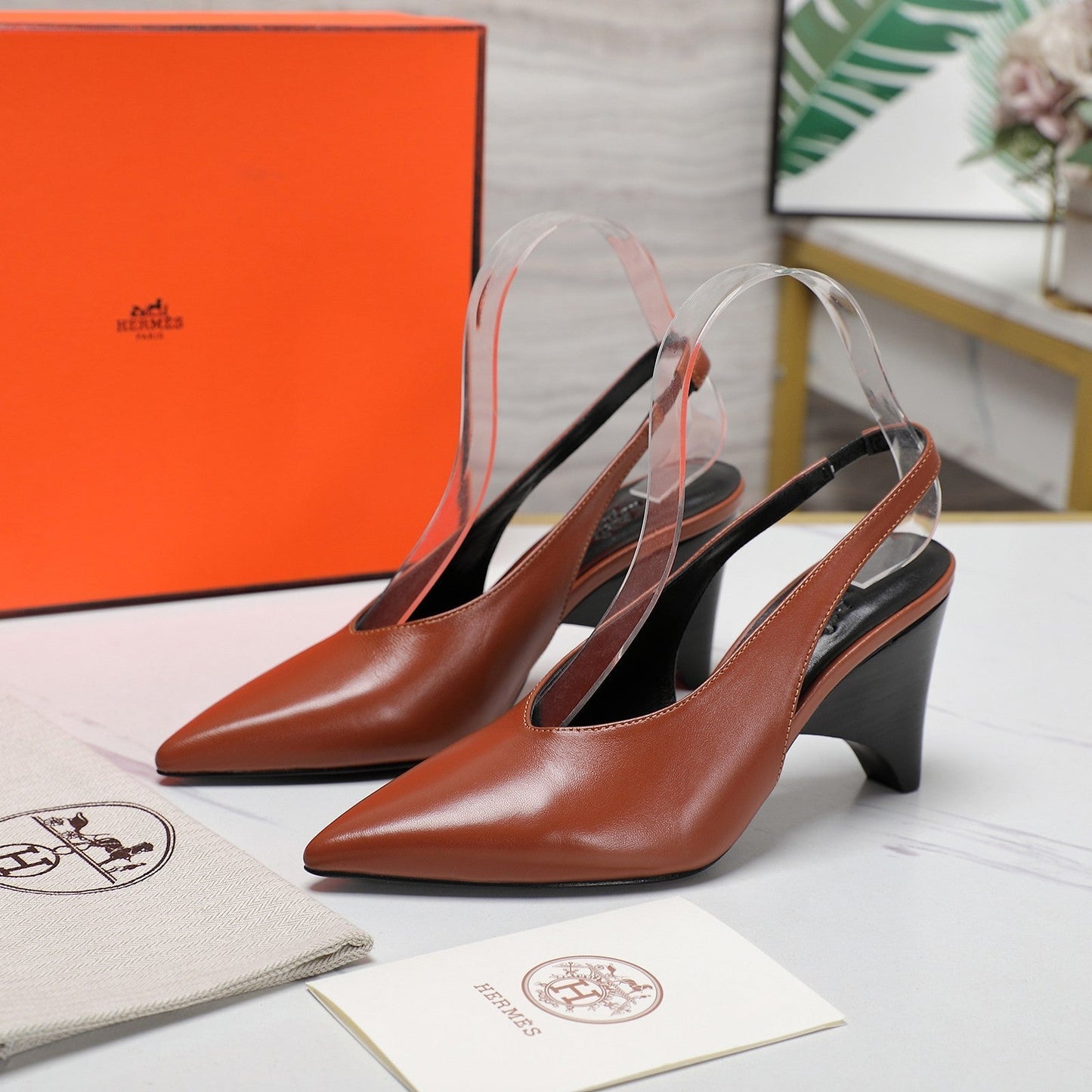 HM  Classic High-Heeled Slingback 70mm Brown Sheepskin 547640