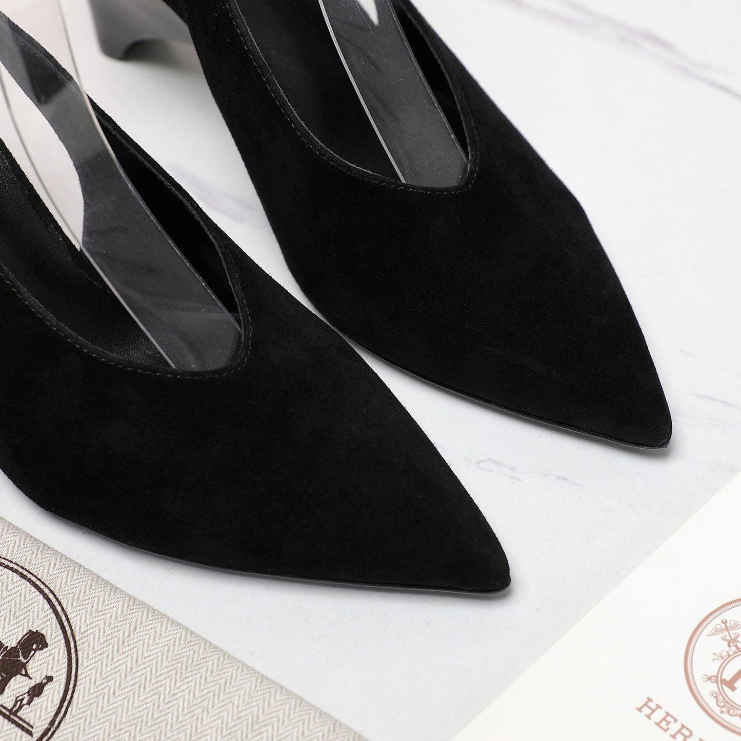 HM  Classic High-Heeled Slingback 70mm Black Suede Sheepskin 547643
