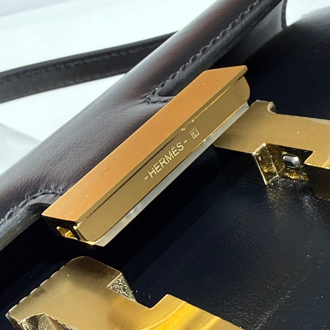 HM Constance Elan 24cm Bag Black Box Calfskin Gold Hardware