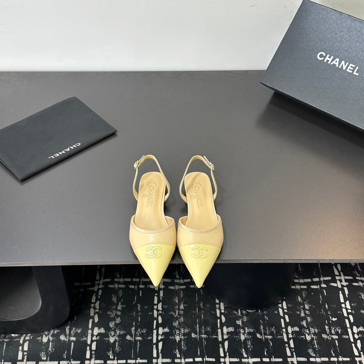 Chanel 26S Slingback Flats In Beige And Pastel Yellow Lambskin