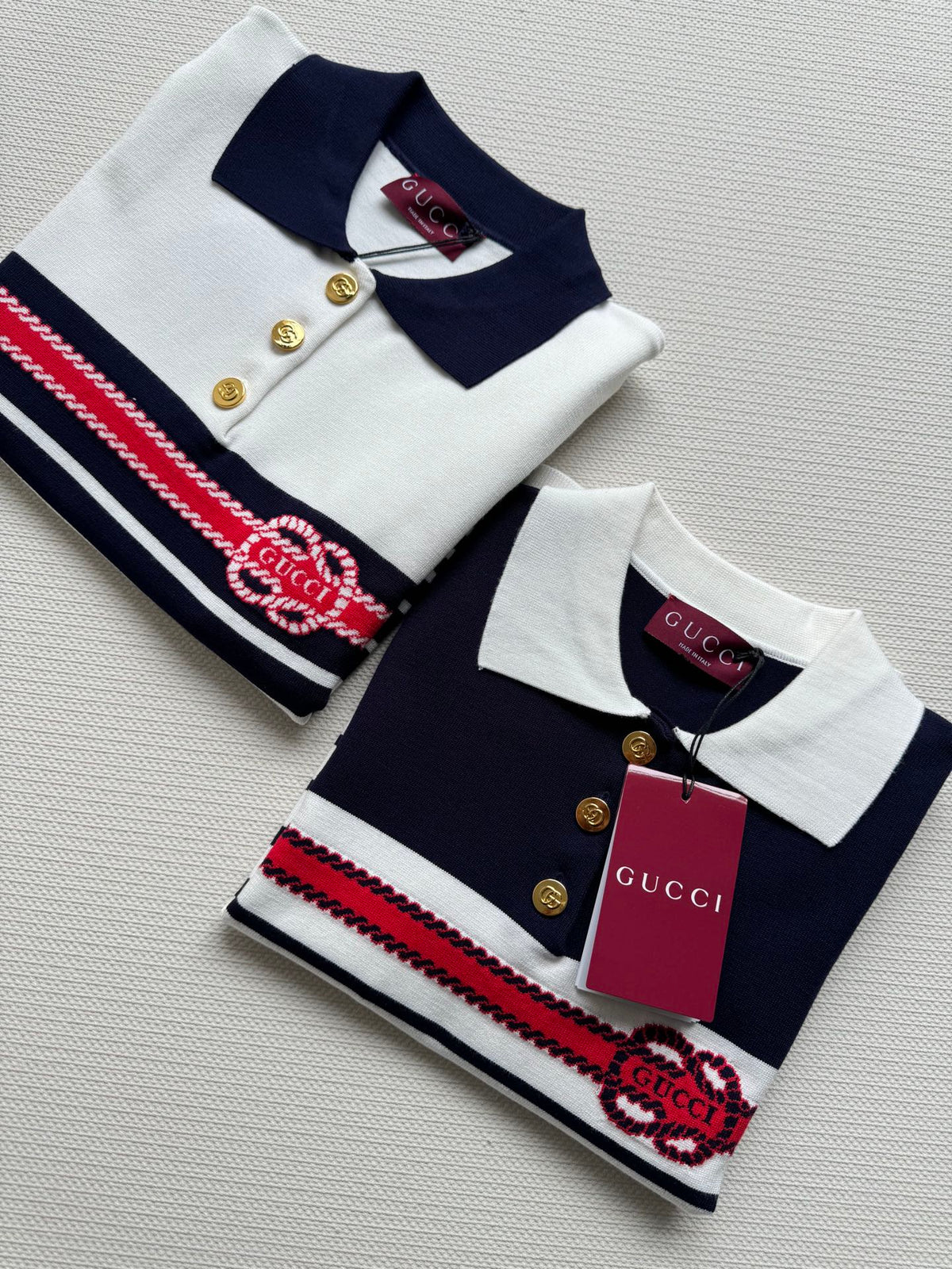 Gucci Striped Polo Knitted Top Cotton