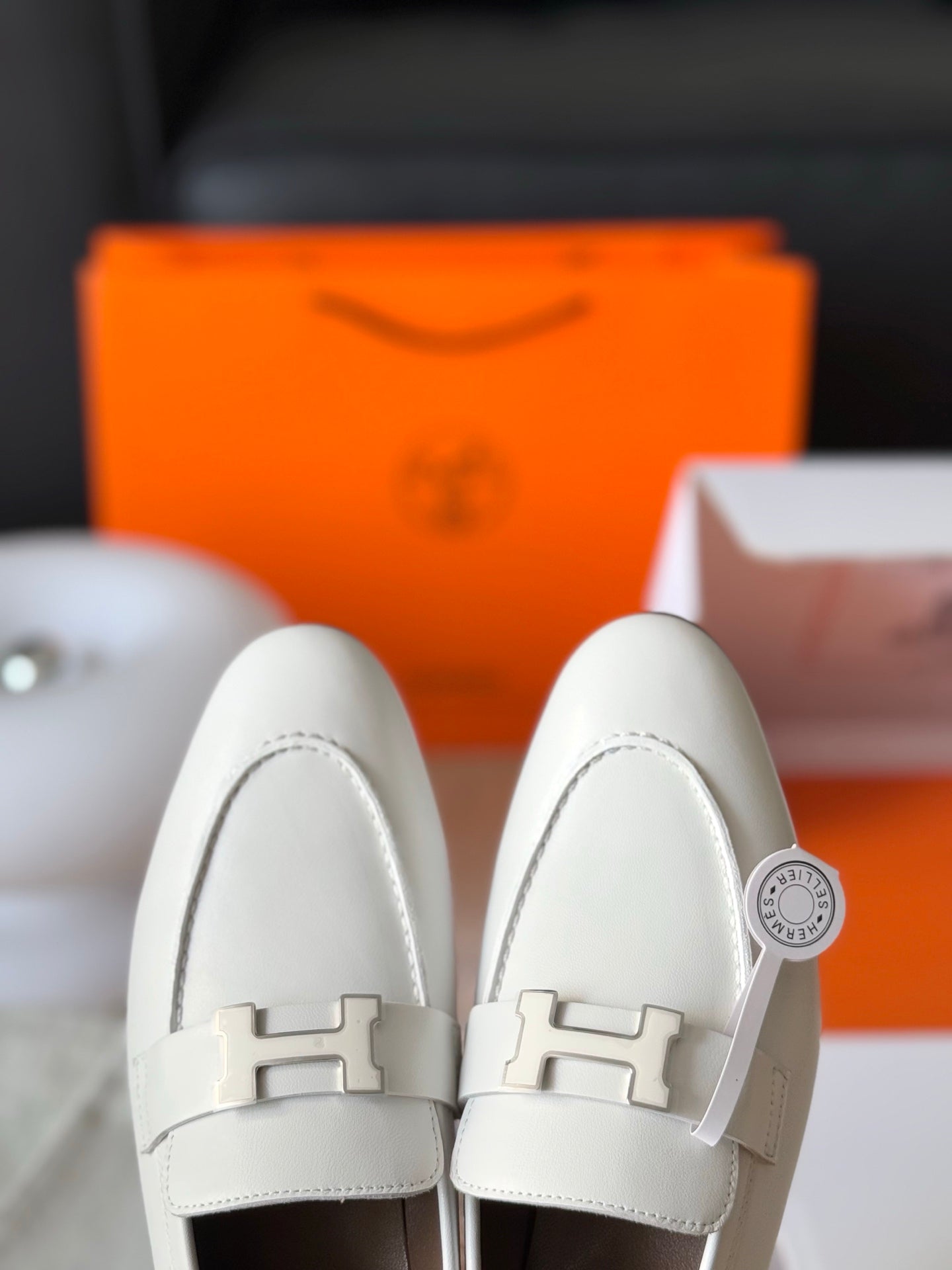 HM Paris Loafers White Calfskin 581242