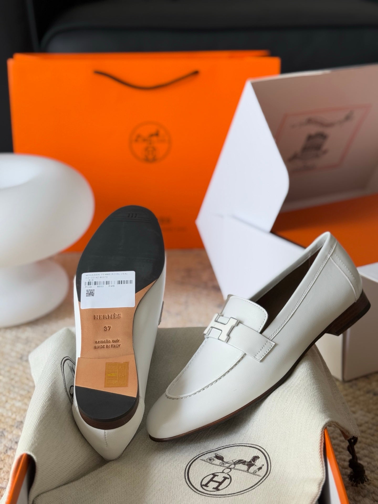 HM Paris Loafers White Calfskin 581242