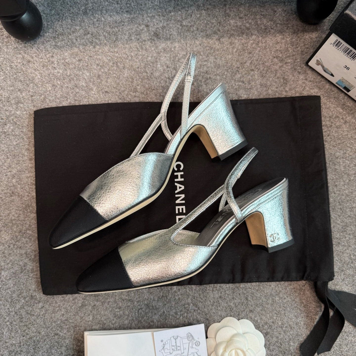 CC 26s Slingback Pumps 6.5cm Silver Black Metallic Leather 118961