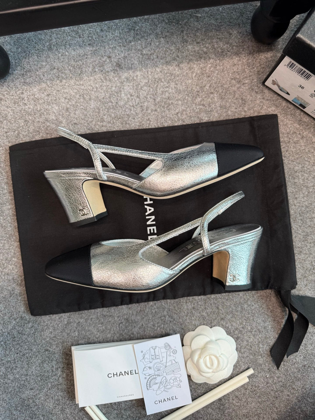 CC 26s Slingback Pumps 6.5cm Silver Black Metallic Leather 118961