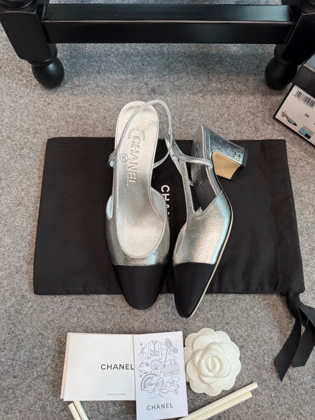 CC 26s Slingback Pumps 6.5cm Silver Black Metallic Leather 118961