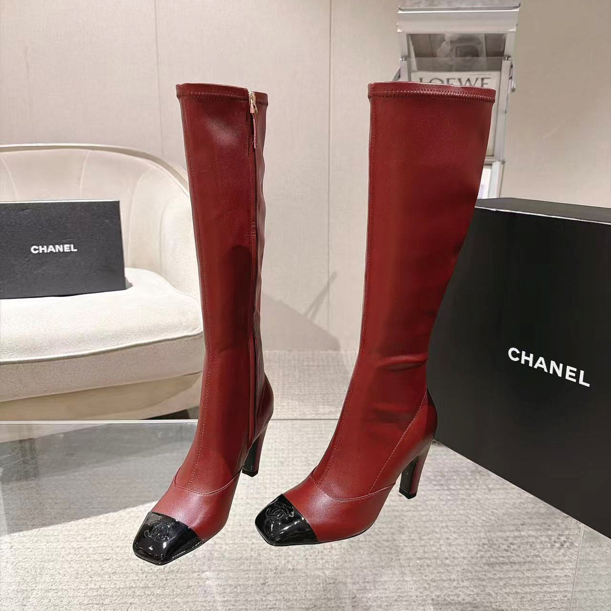 CC 26S Cap Toe Jumping Boots 8cm Burgundy Leather 117699