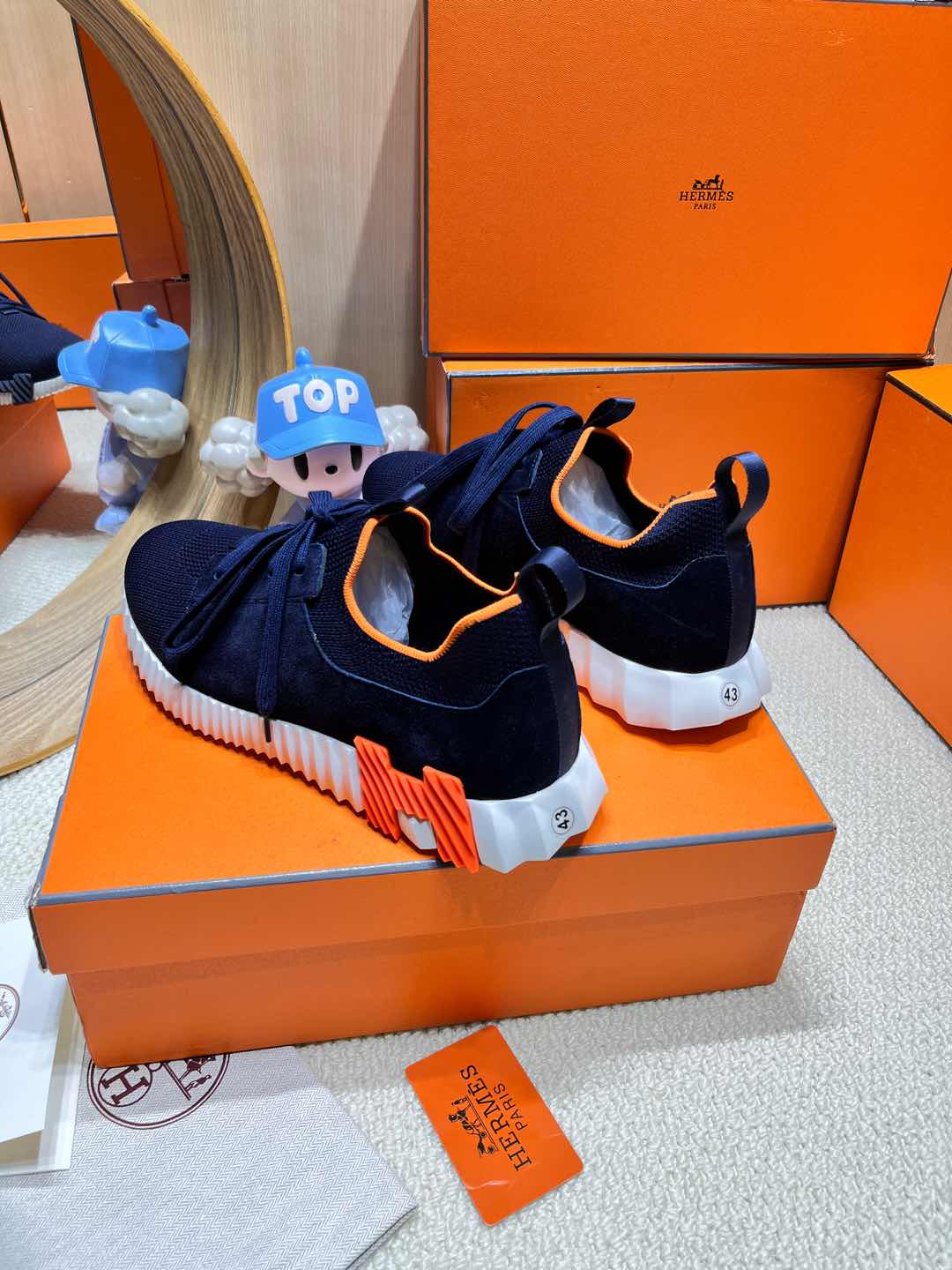 HM Depart Slip-On Sneaker In Navy Blue Knit And Calfskin