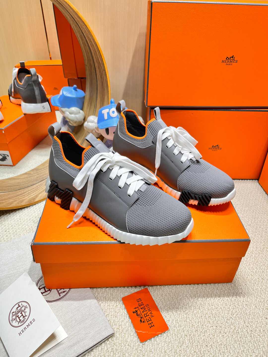 HM Depart Slip-On Sneaker In Mouse Gray Knit And Calfskin