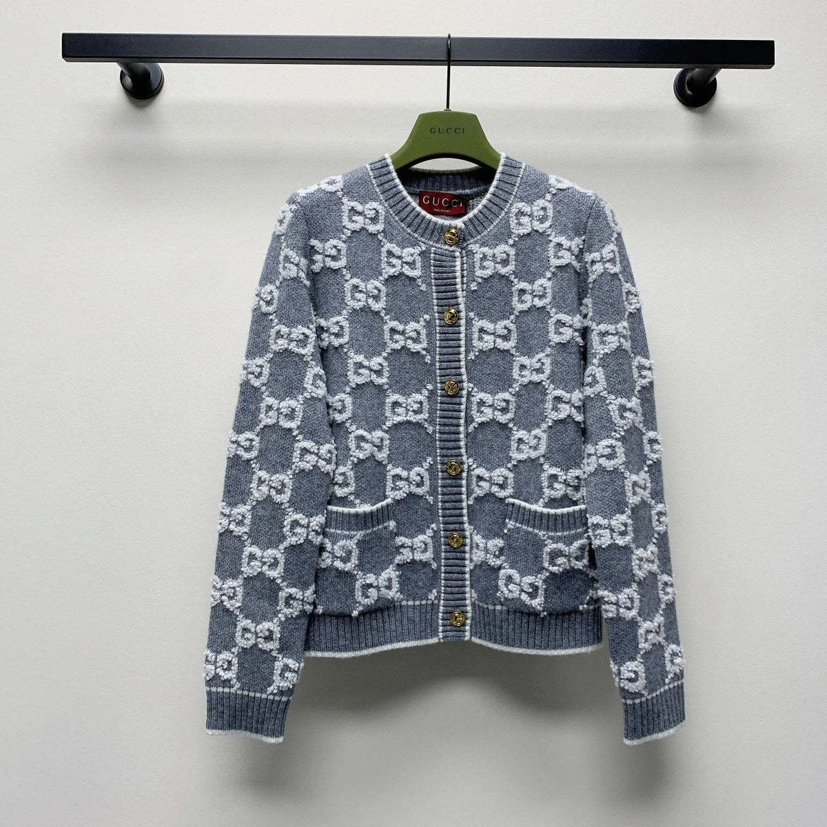 GG 25 Round Neck Knitted Cardigan Grey Wool 0013
