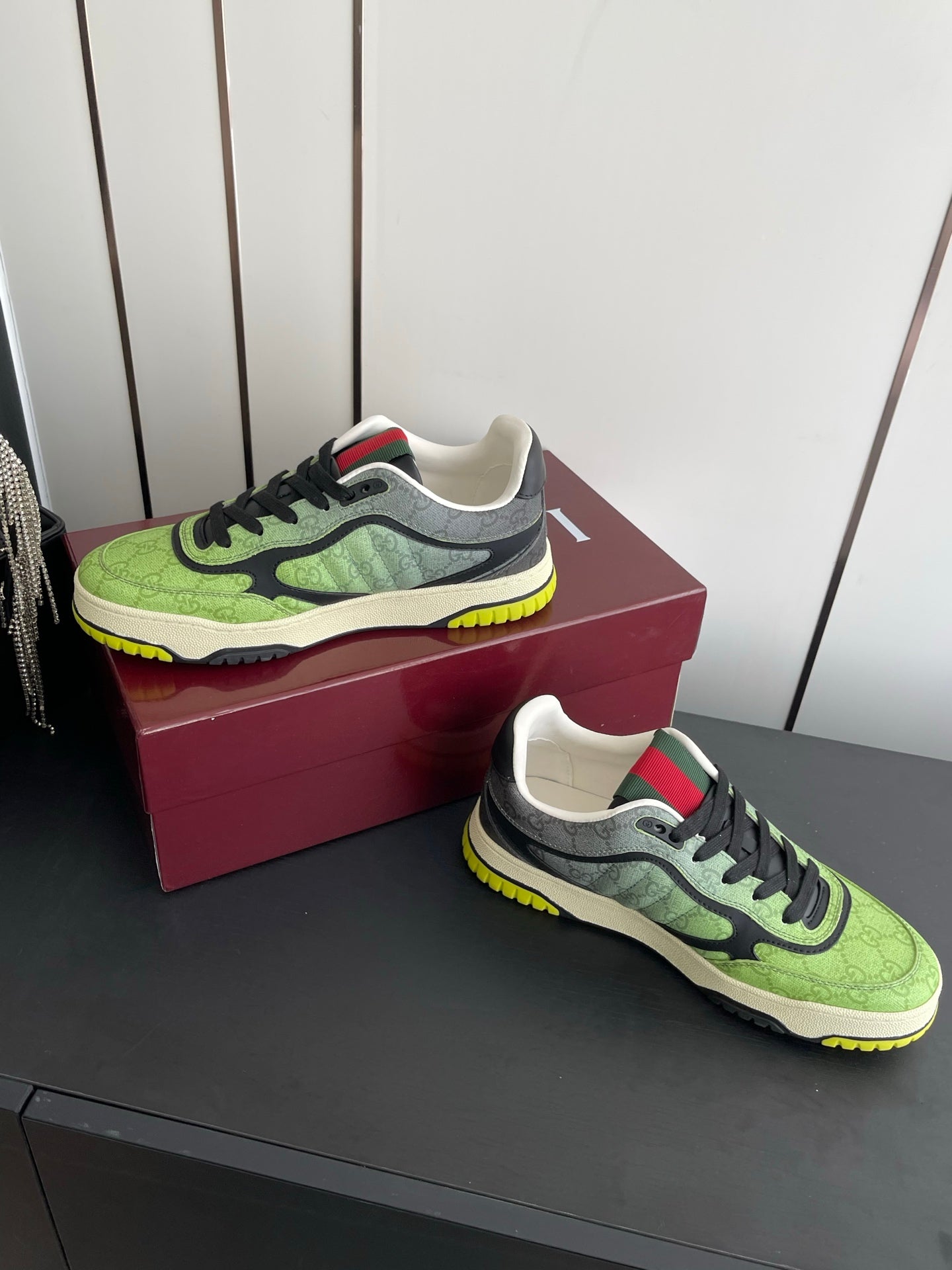 GG 26 Couple Sneakers Green Black Cowhide 631678