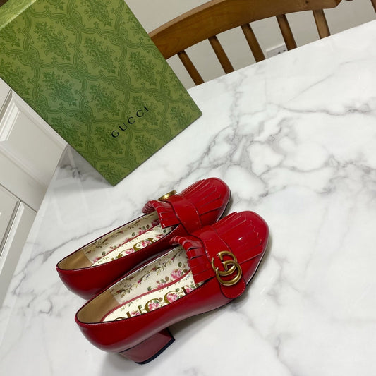 GG 26SS Chunky Heel Pump 50 Red Patent Leather 640556
