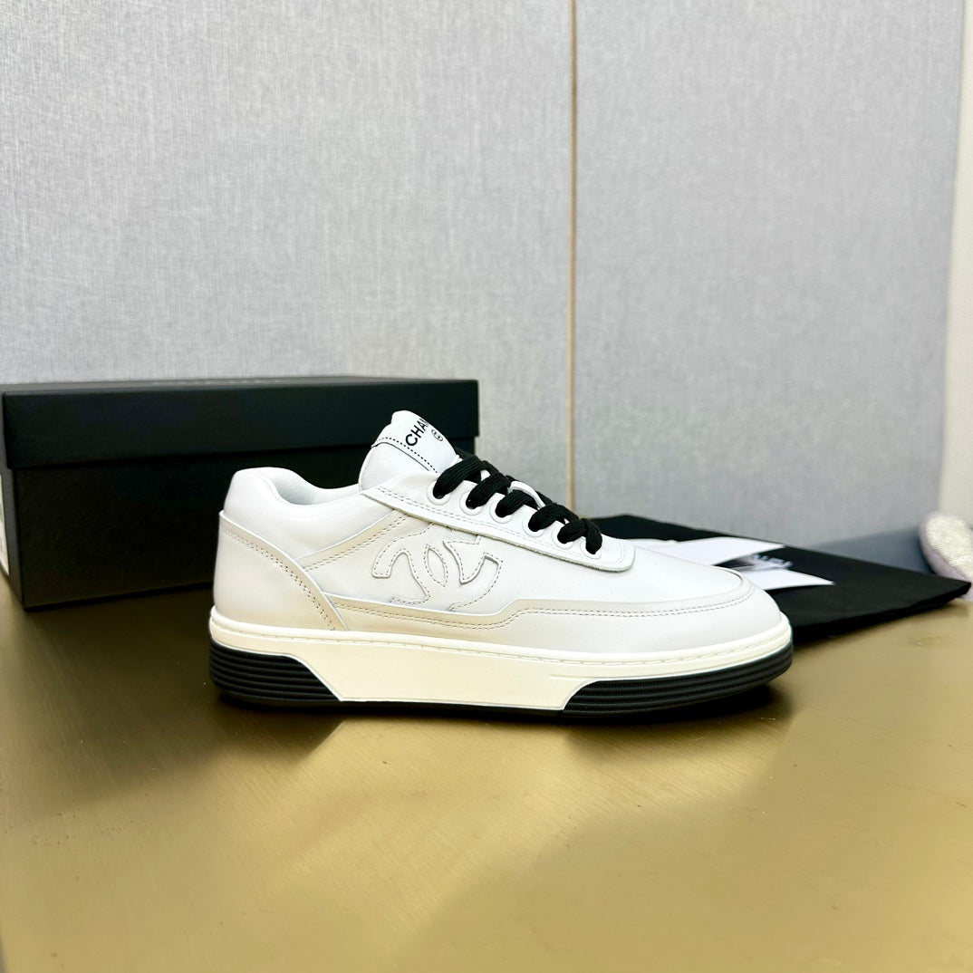 CC 2024 Interlocking Logo Sneakers White Black Cowhide 980941