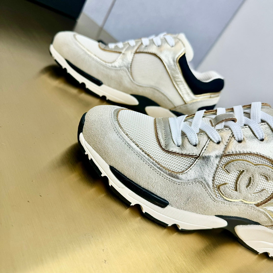 CC 26s Metallic Casual Sneakers Cream Mesh Suede Leather 981002