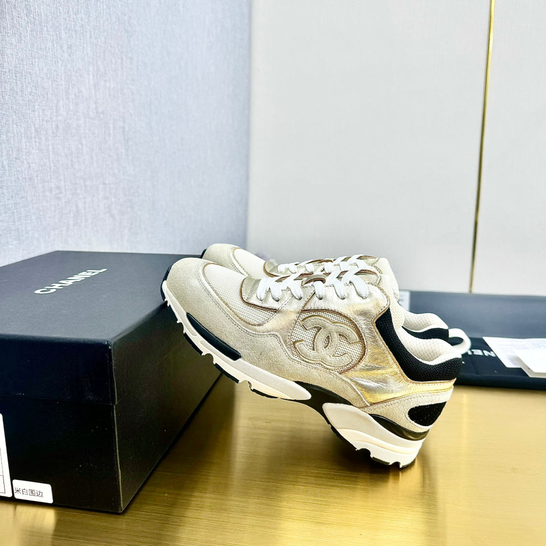 CC 26s Metallic Casual Sneakers Cream Mesh Suede Leather 981002