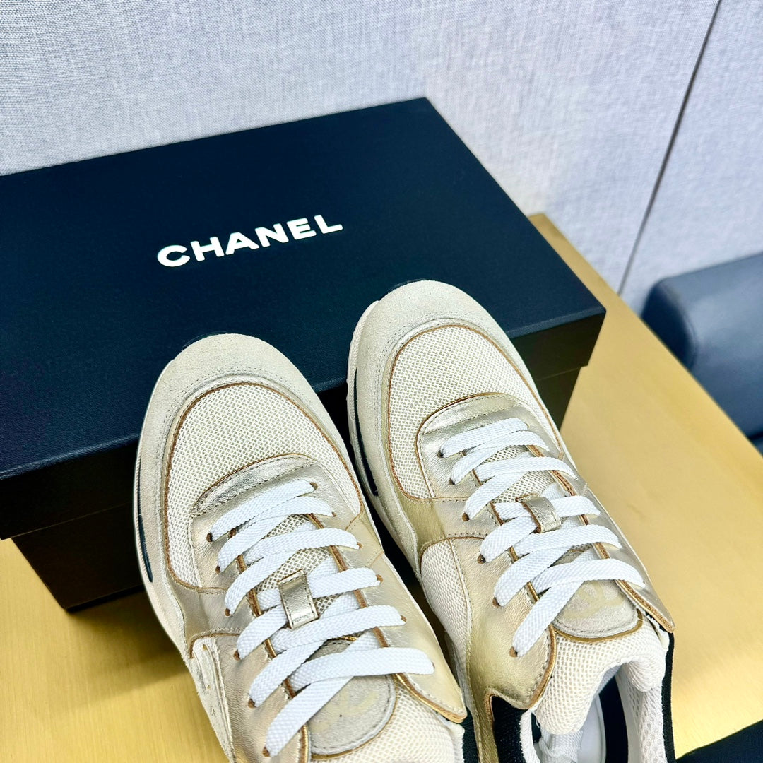CC 26s Metallic Casual Sneakers Cream Mesh Suede Leather 981002