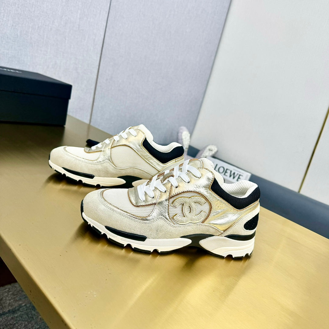 CC 26s Metallic Casual Sneakers Cream Mesh Suede Leather 981002