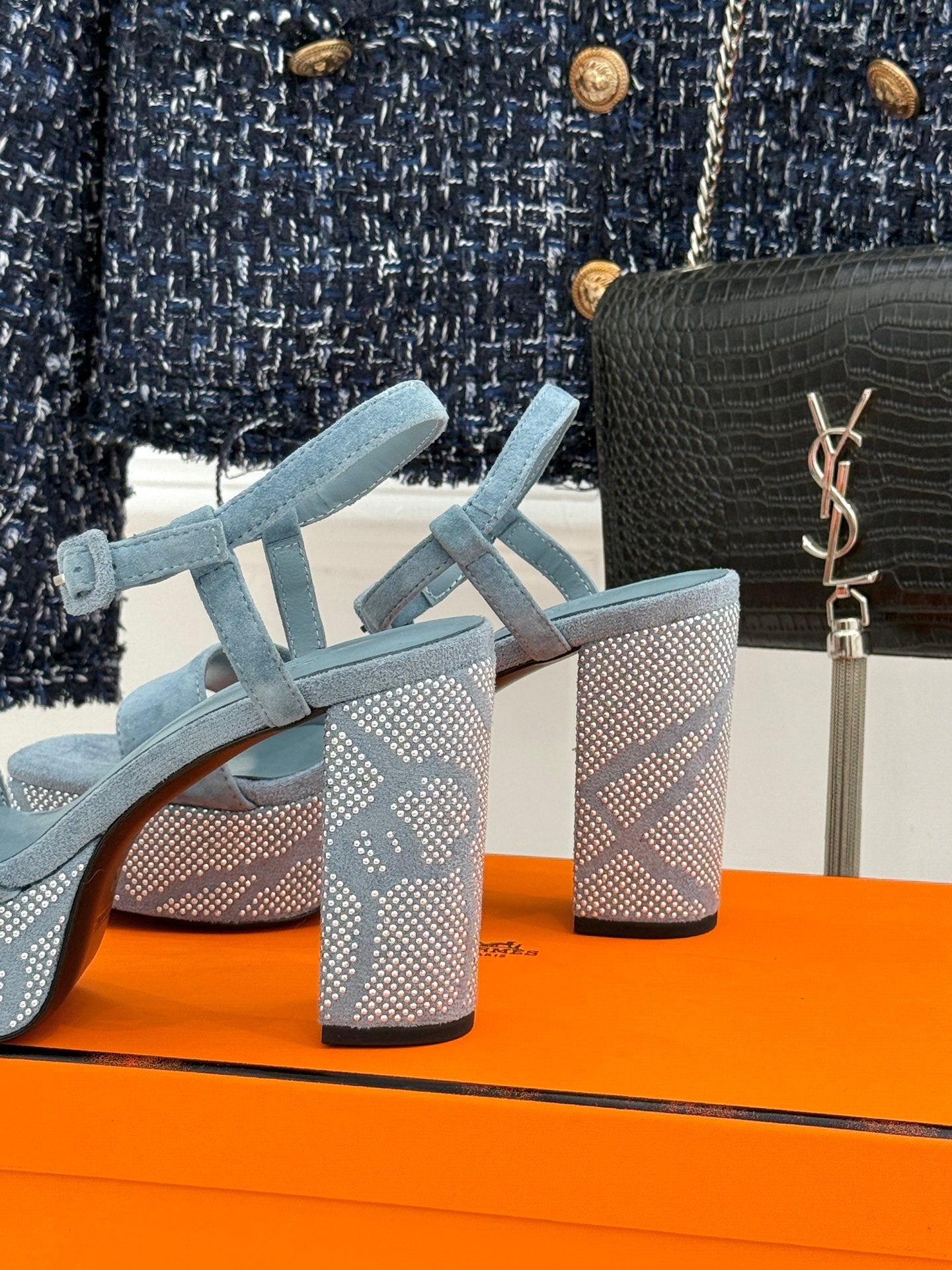 HM 26s Lightning Sandal 7cm Blue Suede Sheepskin 675699