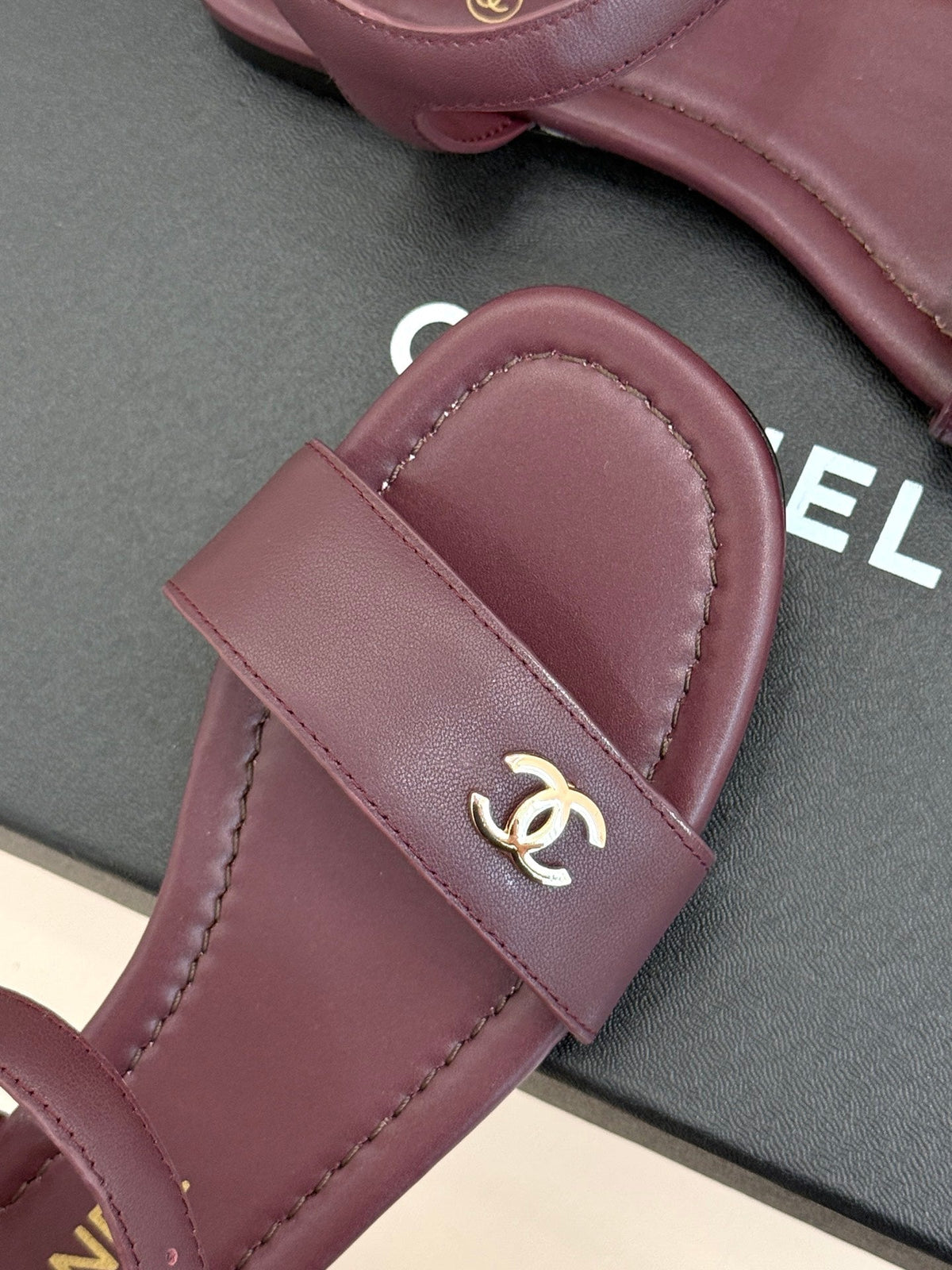CC 26s Strap Flat Sandals Burgundy Lambskin 920331