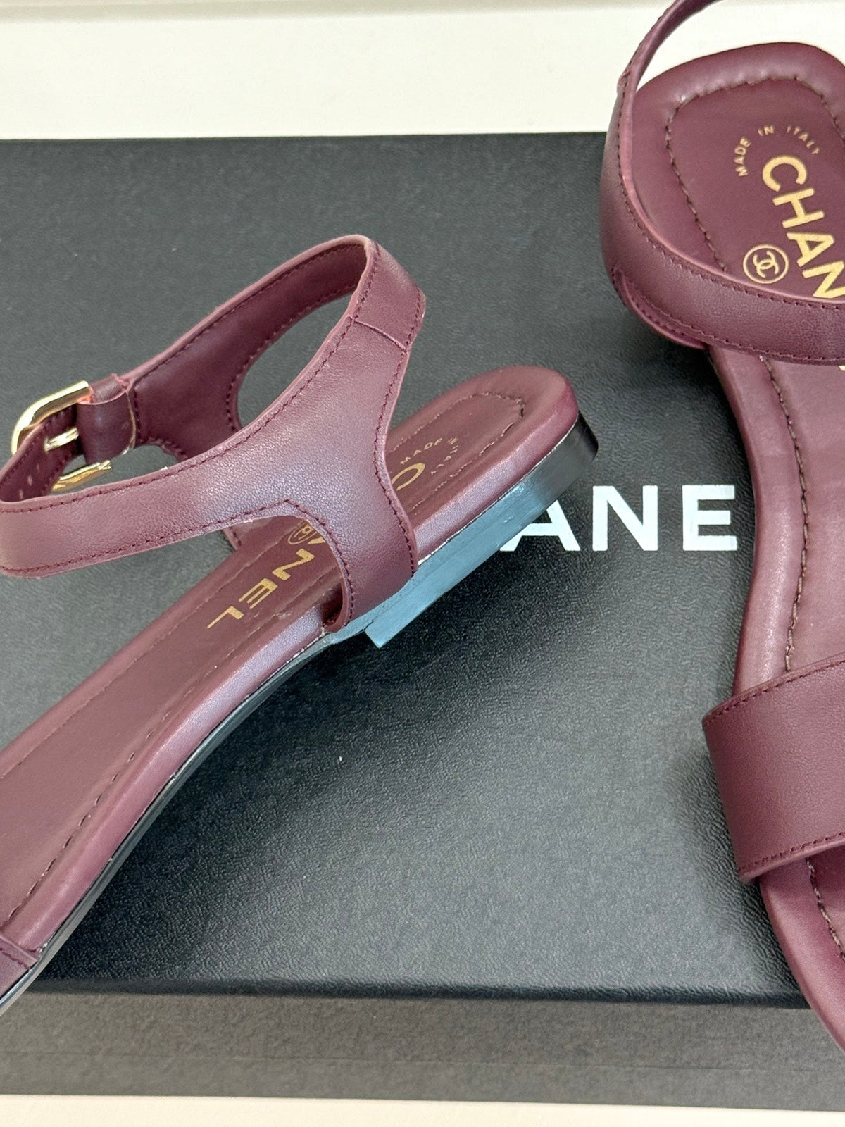 CC 26s Strap Flat Sandals Burgundy Lambskin 920331