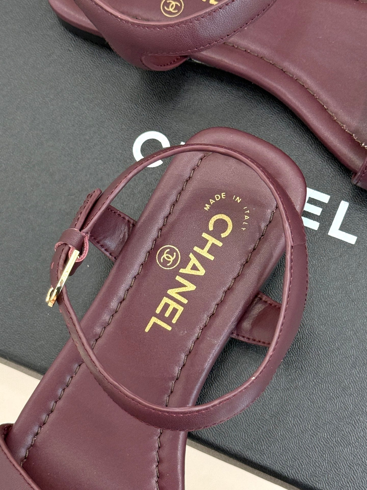 CC 26s Strap Flat Sandals Burgundy Lambskin 920331