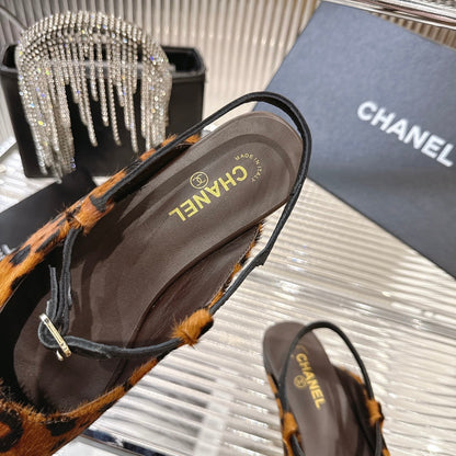 CC 2026 Retro Sandals Leopard Print Calf Hair 668079