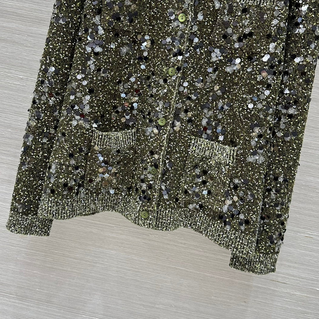 Gucci 25 Knitted Polo Long-sleeved Top Green Gray Wool