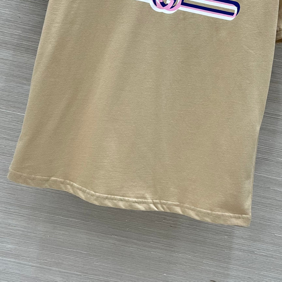 Gucci 25 Print Round Neck Short-sleeved T-shirt Light Camel Cotton