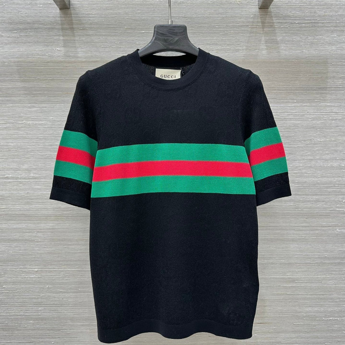 Gucci 25 Mesh Short-sleeved Top Black Tencel