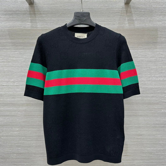 Gucci 25 Mesh Short-sleeved Top Black Tencel