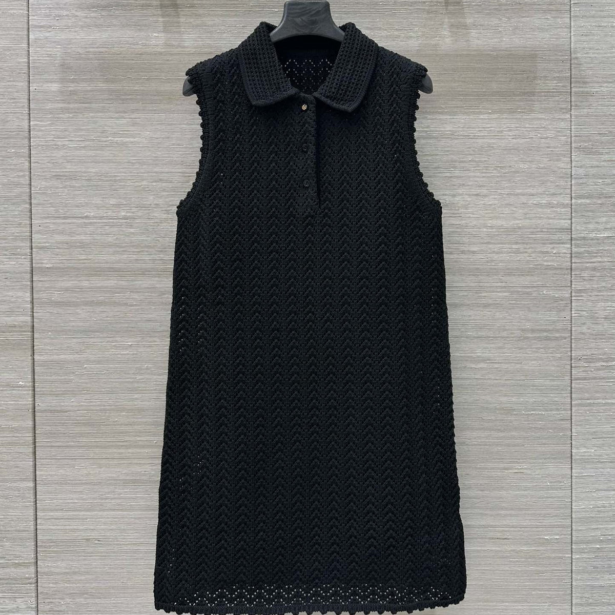 Gucci 25 Hollow Knitted Polo Vest Dress Black Polyester Fiber