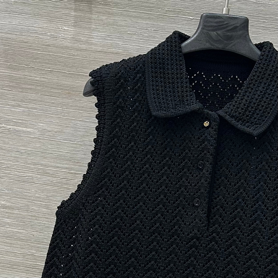 Gucci 25 Hollow Knitted Polo Vest Dress Black Polyester Fiber