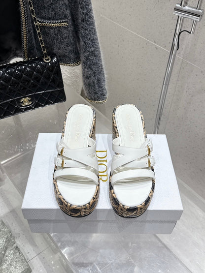 CD 26s Platform Sandal 65 White Black Beige Monogram Leather 636350