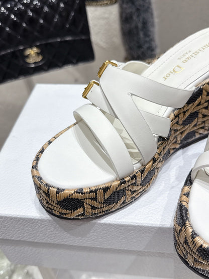 CD 26s Platform Sandal 65 White Black Beige Monogram Leather 636350