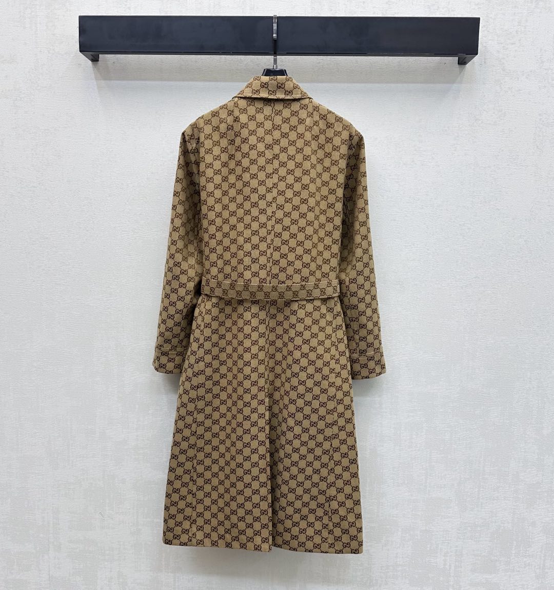GG Jacquard Belt Trench Coat Cotton Canvas 342896