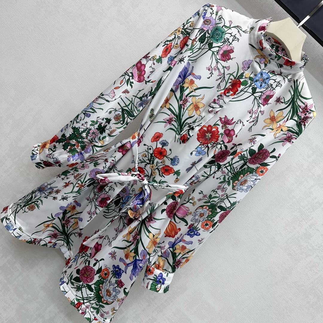 GG SS26 Flora Print Mini Dress White Multicolor Silk 351773