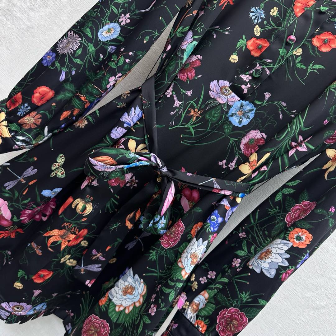 GG SS26  Flora Print Mini Dress Black Multicolor Silk 351771