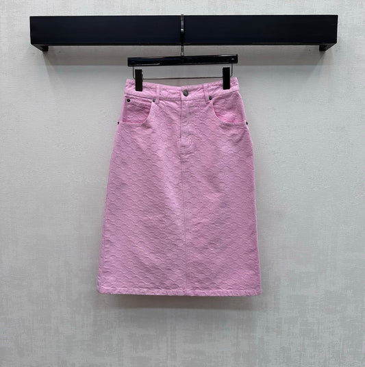GG 26s Jacquard Straight-Leg Skirt Hot Pink Denim 363927