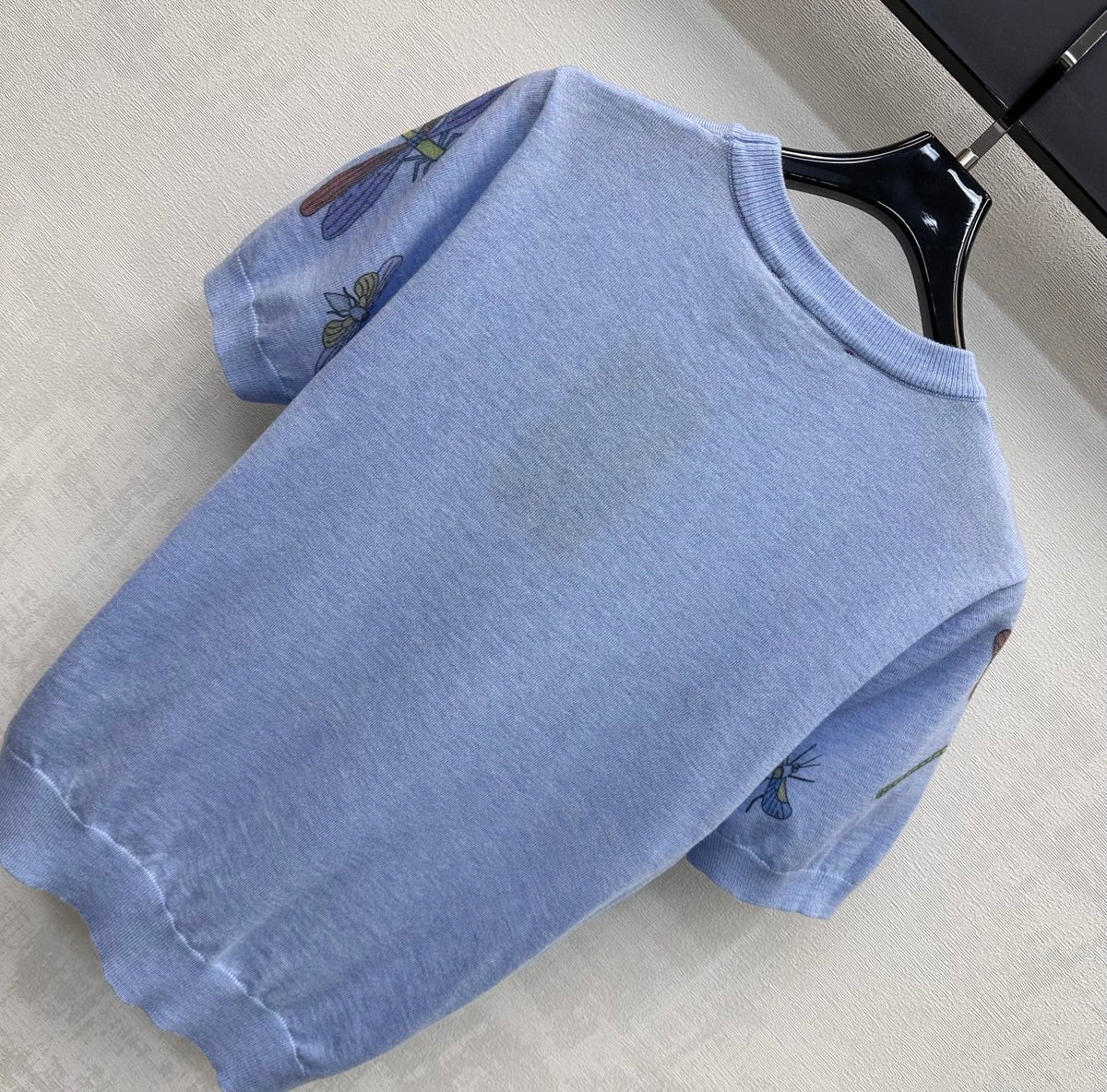 GG Short-Sleeve Knit Top Blue Cotton 378345