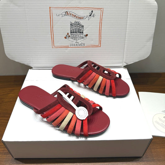 HM Noria Sandals Burugndy Colorful Suede 849480