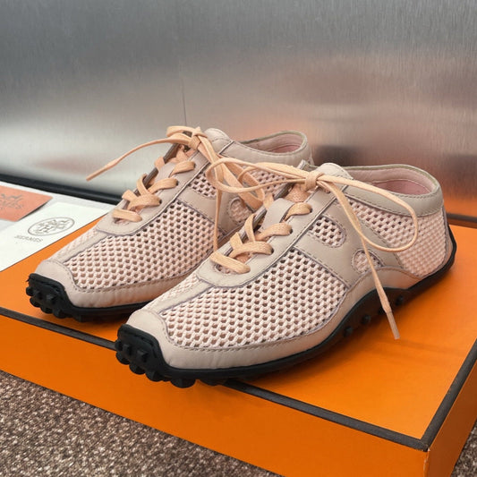 HM Kiga Sneaker In Light Pink Crochet Knit And Calfskin