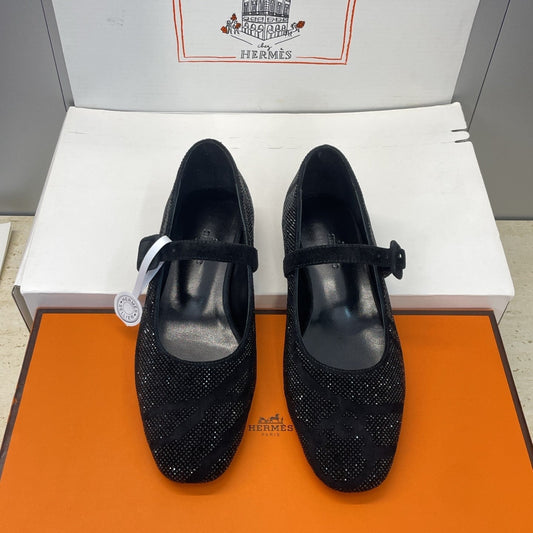 HM Light Ballet Flat with Black Rhinestone Black Lambskin