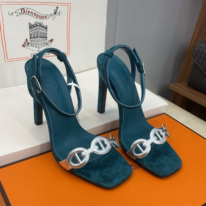 HM 26ss Pig-Nose Sandals  105 Dark Blue Suede Leather 607082