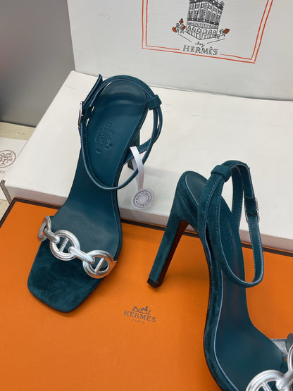 HM 26ss Pig-Nose Sandals  105 Dark Blue Suede Leather 607082