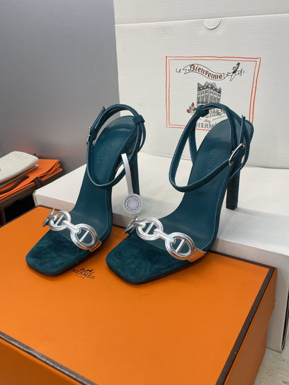 HM 26ss Pig-Nose Sandals  105 Dark Blue Suede Leather 607082
